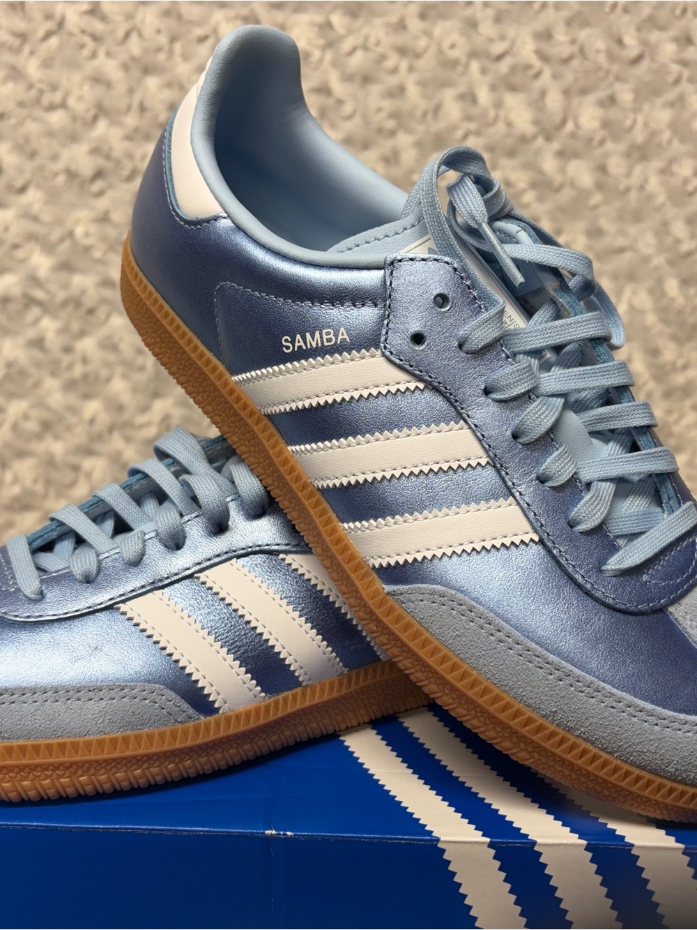 adidas OG Samba Metallic Blue Gum Sole women 7.5